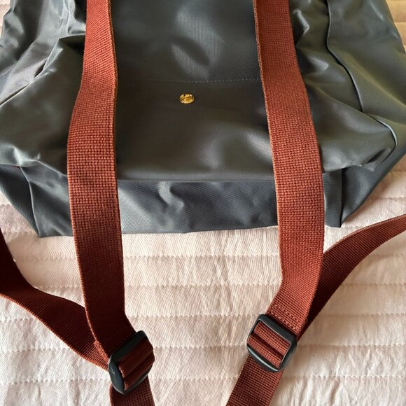 Longchamp Le Pliage Gray Nylon and Brown Leather Backpack - Picture 9 of 9